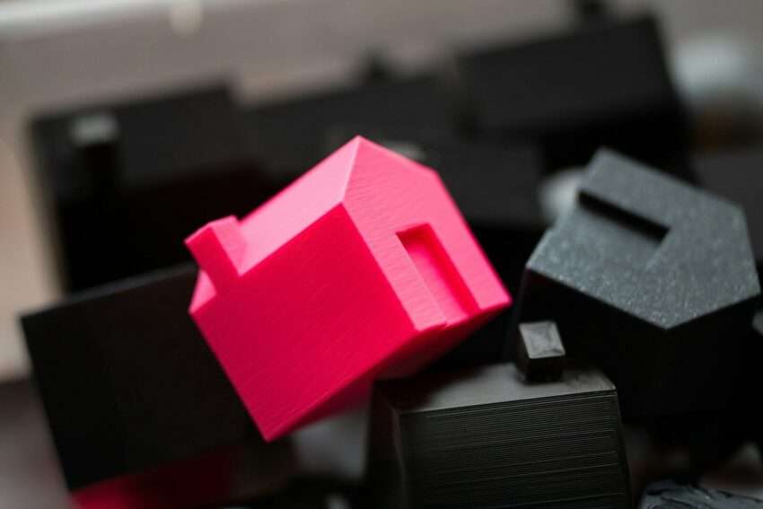 A group of black and pink objects sitting on top of a table